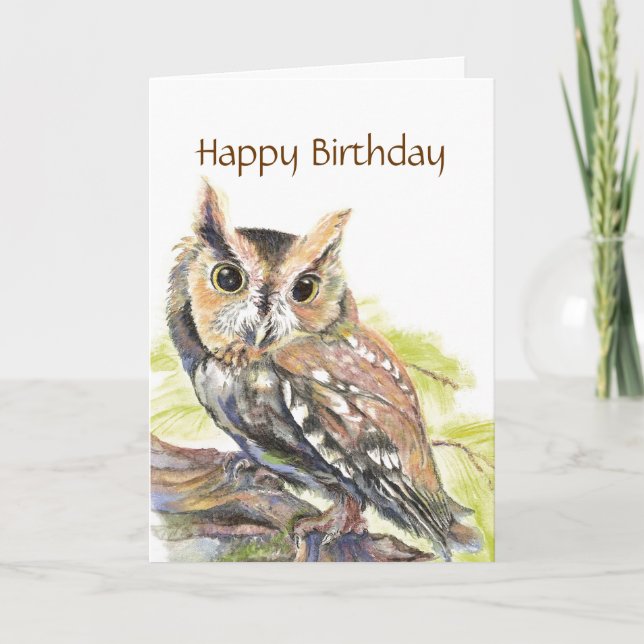 Hibou mignon insultant, oiseau drôle, carte (Devant)