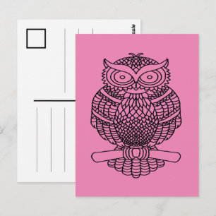 Hibou (rose) - Carte postale