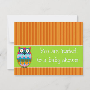 Hibou sur bande orange baby shower invitation