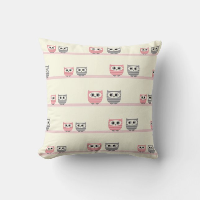 Hiboux et coussin roses et gris des arbres MOJO (Recto)