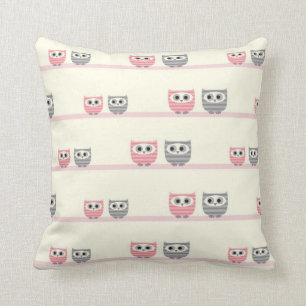 Hiboux et coussin roses et gris des arbres MOJO