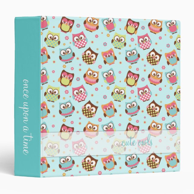 Hiboux mignons sur le classeur turquoise de (Devant/Côté)