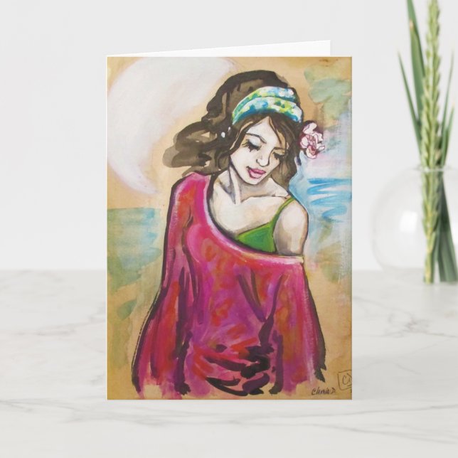 "Hickam Beach Girl" Art Print Greeting Card (Front)