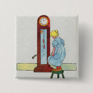 Hickory, Dickory, Dock Mother Goose Nursery Rhyme 2 Inch Square Button