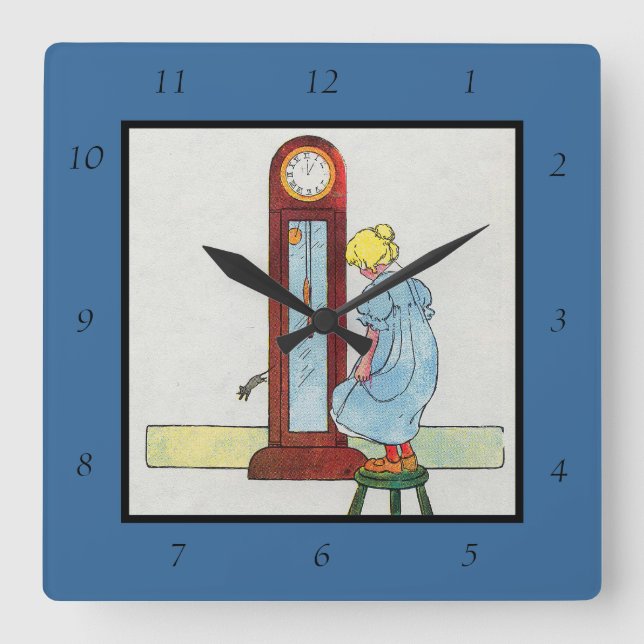 Hickory, Dickory, Dock Mother Goose Nursery Rhyme Square Wall Clock (Front)