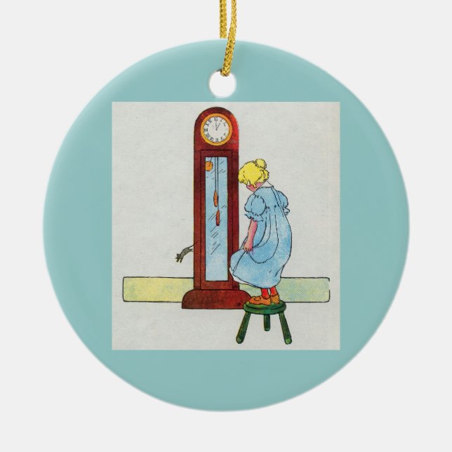 Hickory, dickory, dock! The mouse ran up the clock Ceramic Ornament (Front)