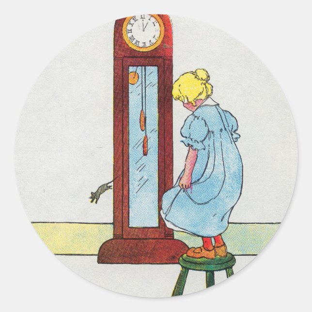 Hickory, dickory, dock! The mouse ran up the clock Classic Round Sticker (Front)