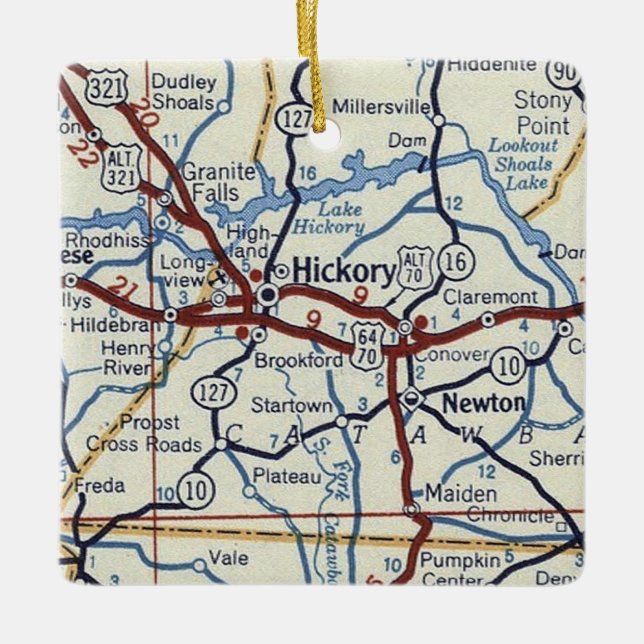 Hickory NC Vintage Map Ceramic Ornament (Front)