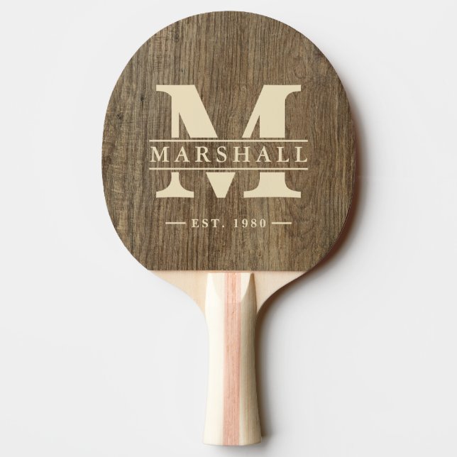 Hickory Wood Monogram & Name Overlay Ping Pong Paddle (Back)