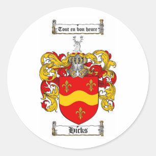 HICKS FAMILY CREST - HICKS COAT OF ARMS CLASSIC ROUND STICKER