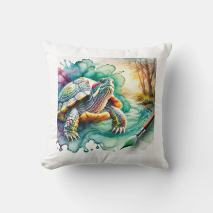 Hicotea Turtle 130924AREF109 - Watercolor Throw Pillow