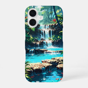 Hidden Anime Summer Jungle Waterfall iPhone 16 Case