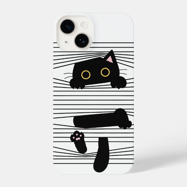 Hidden Black Cat Cute Funny Minimalist Animal Love iPhone Case (Back)