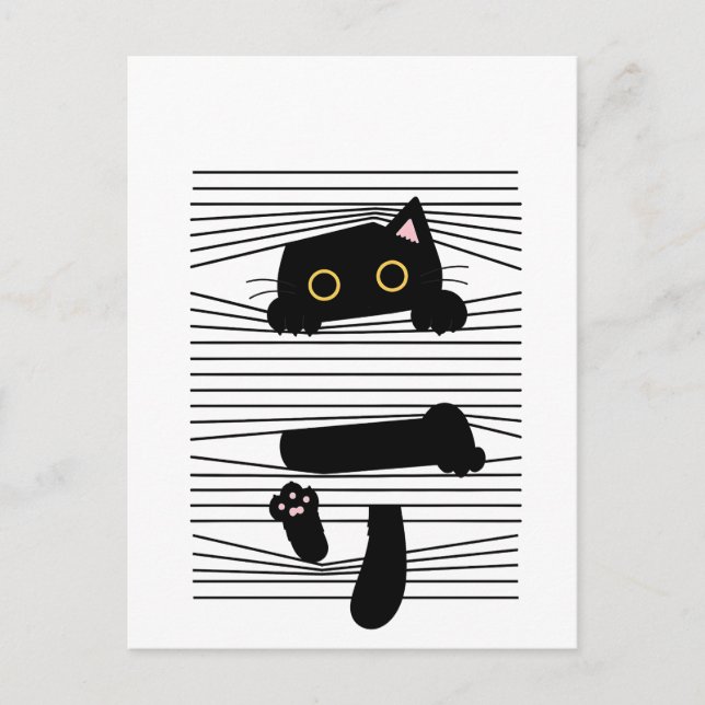 Hidden Black Cat Cute Funny Minimalist Animal Love Postcard (Front)