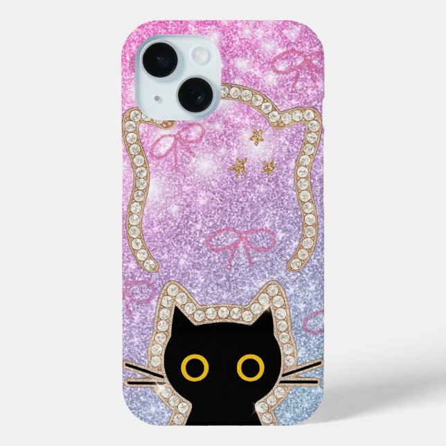 Hidden Black Cat Peeking Cute Kawaii Kitty Lovers Case-Mate iPhone Case (Back)
