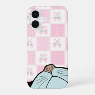Hidden Cat Peeking Black Cat Cute Silly Pink Gingh iPhone 16 Case