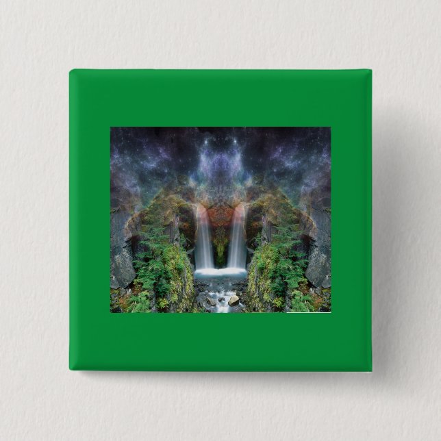 Hidden Faces in Fantasy Waterfalls 2 Inch Square Button (Front)