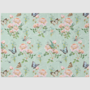 Hidden Fairy Pink Floral Mint Dragonfly Butterfly Tissue Paper