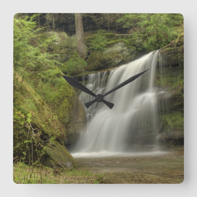 Hidden Falls Waterfall at Hocking Hills Ohio Square Wall Clock (Front)