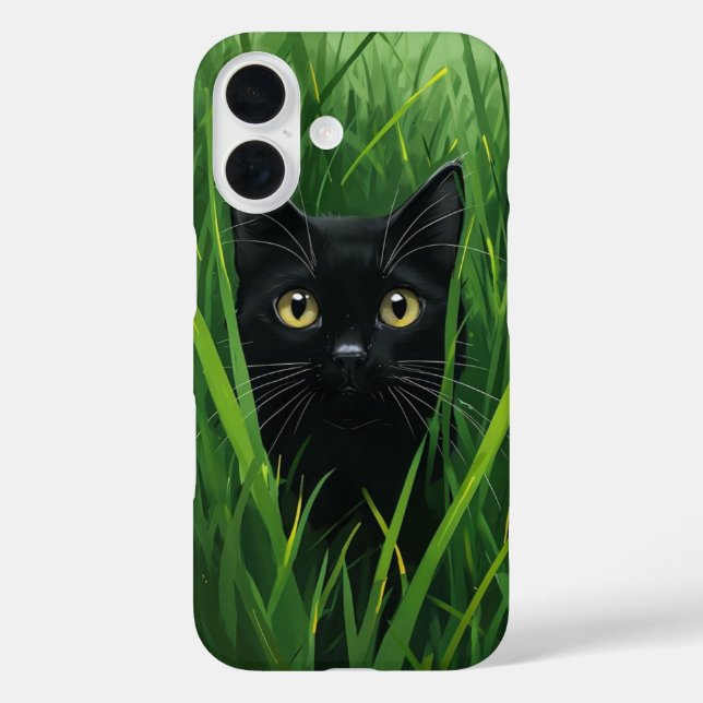 Hidden Gaze: Black Cat in the Grass Case-Mate iPhone Case (Back)