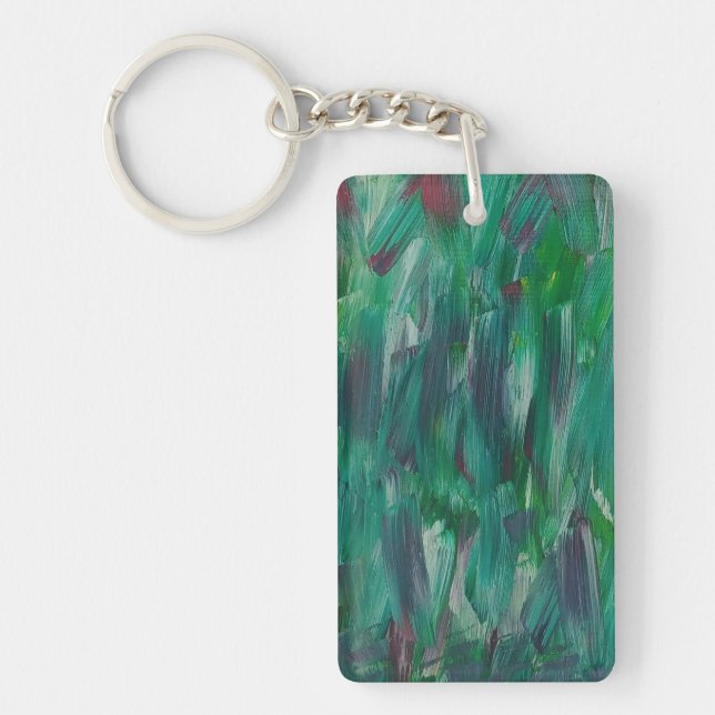 Hidden Green Red White Colorful Abstract Art Keychain (Front)