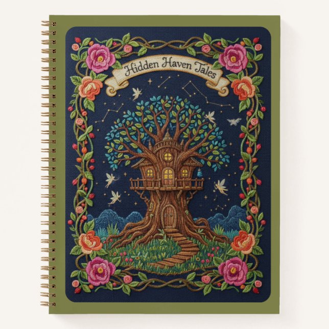 Hidden Haven Tales Embroidered Magical Treehouse  Notebook (Front)