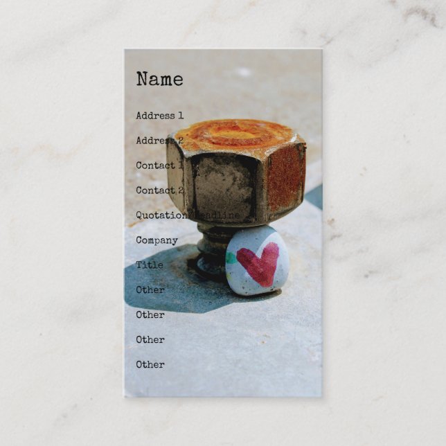 Hidden Heart Rock and a Rusty Bolt Business Card (Front)