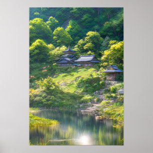 Hidden Hillside Haven, Japanese Countryside Poster