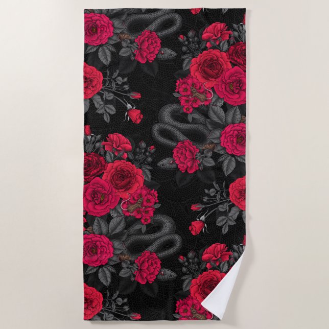 Hidden in the roses beach towel (Front)