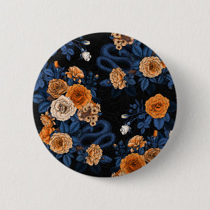 Hidden in the roses, orange and blue 2 inch round button