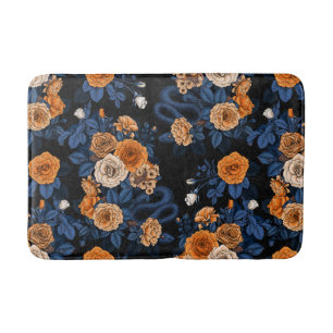 Hidden in the roses, orange and blue bath mat