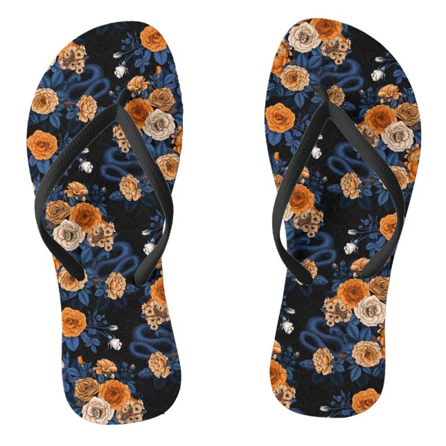 Hidden in the roses, orange and blue flip flops (Footbed)