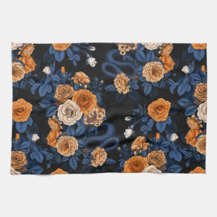 Hidden in the roses, orange and blue kitchen towel
