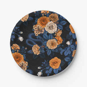 Hidden in the roses, orange and blue paper plate