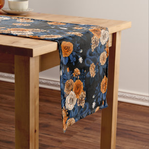 Hidden in the roses, orange and blue short table runner
