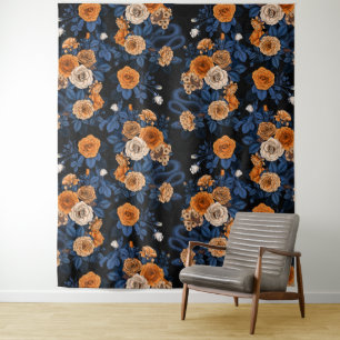 Hidden in the roses, orange and blue tapestry