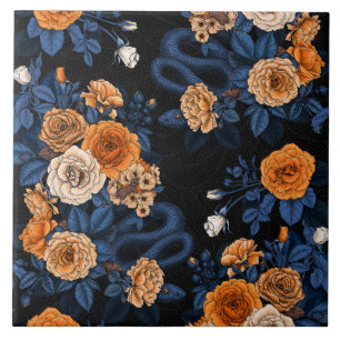 Hidden in the roses, orange and blue tile