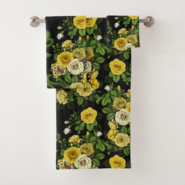 Hidden in the roses,yellow and green bath towel set (Insitu)