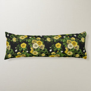 Hidden in the roses, yellow and green body pillow
