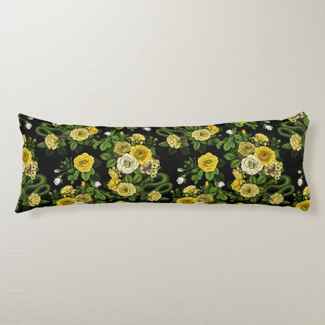 Hidden in the roses, yellow and green body pillow (Front)