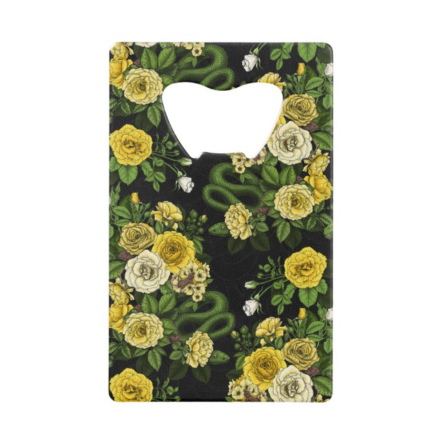 Hidden in the roses,yellow and green credit card bottle opener (Front)