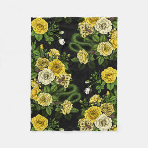 Hidden in the roses,yellow and green fleece blanket