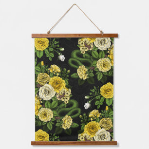 Hidden in the roses, yellow and green hanging tapestry