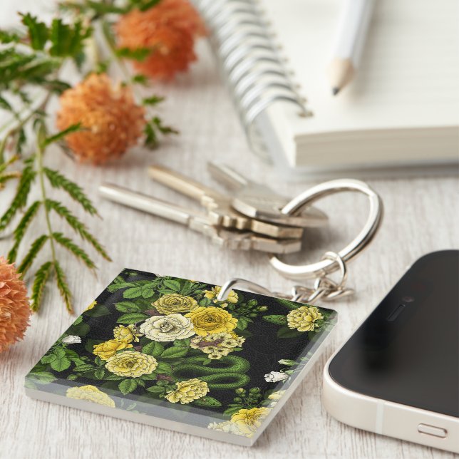 Hidden in the roses, yellow  and green keychain (Front Right)