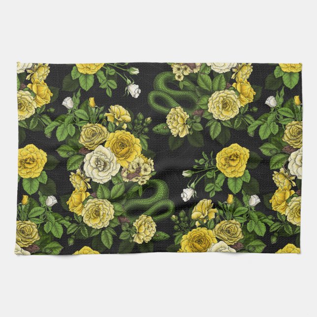 Hidden in the roses,yellow and green kitchen towel (Horizontal)