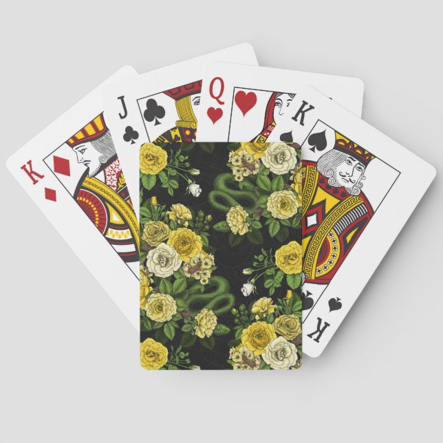Hidden in the roses, yellow  and green playing cards (Back)