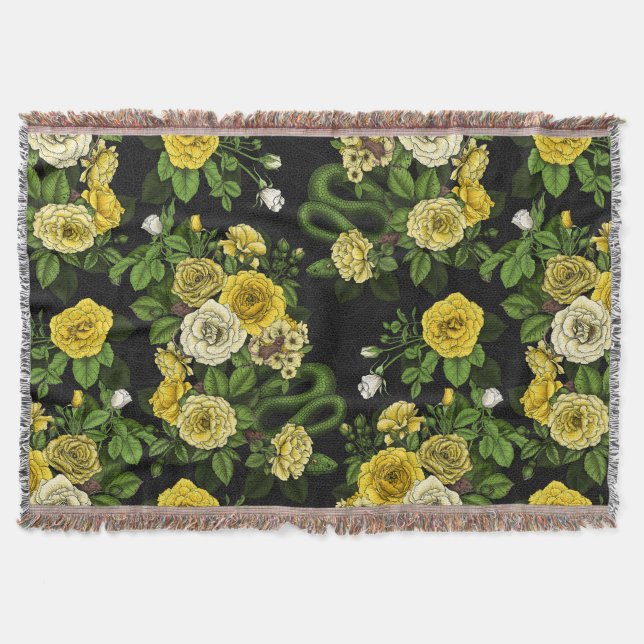 Hidden in the roses,yellow and green throw blanket (Front)