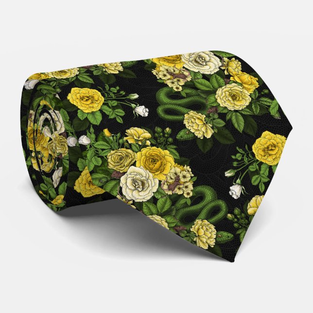 Hidden in the roses,yellow and green tie (Rolled)