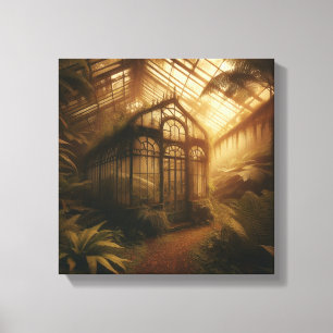 Hidden Jungle Glasshouse Bathed in Golden Light Canvas Print