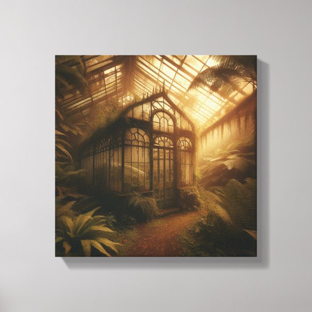 Hidden Jungle Glasshouse Bathed in Golden Light Canvas Print (Front)